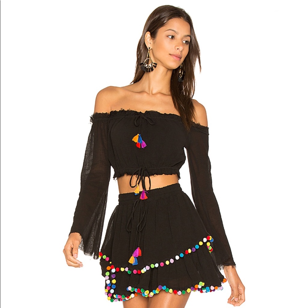 MAJORELLE Black Mini Skirt with Colorful Accents